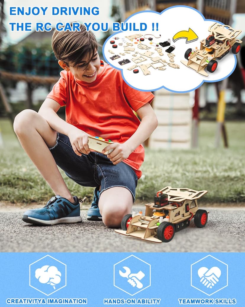 Poraxy STEM Kits for Kids 8-10, STEM Toys for Boys Age 8-12, Remote Control Car, Wooden 3D Puzzles 8-13 Science Projects Building Model, Birthday Gifts for 8 9 10 11 12 13 14 Year Old Teen Boys Girls