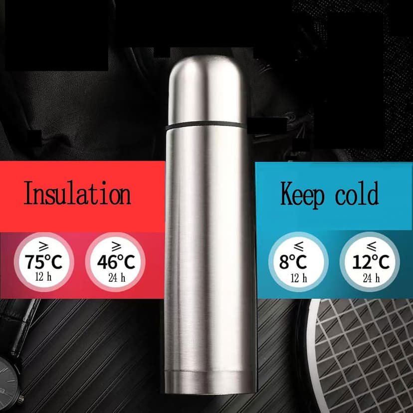 Stainless Steel Thermal Bottle with Cup Vacuum Insulated Bottle for Hot and Cold Drinks Coffee Cup Travel Mug Vacuum Flask for Tea 17Oz/500Ml(Silver)