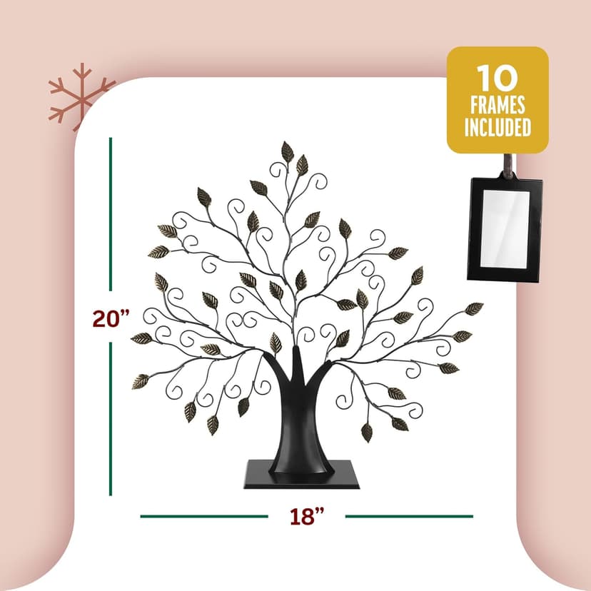 Klikel Family Tree Picture Frame Display with 10 Hanging Picture Photo Frames | Large 20 x 18 Metal Tree | 10 Ornamental 2x3 Frames