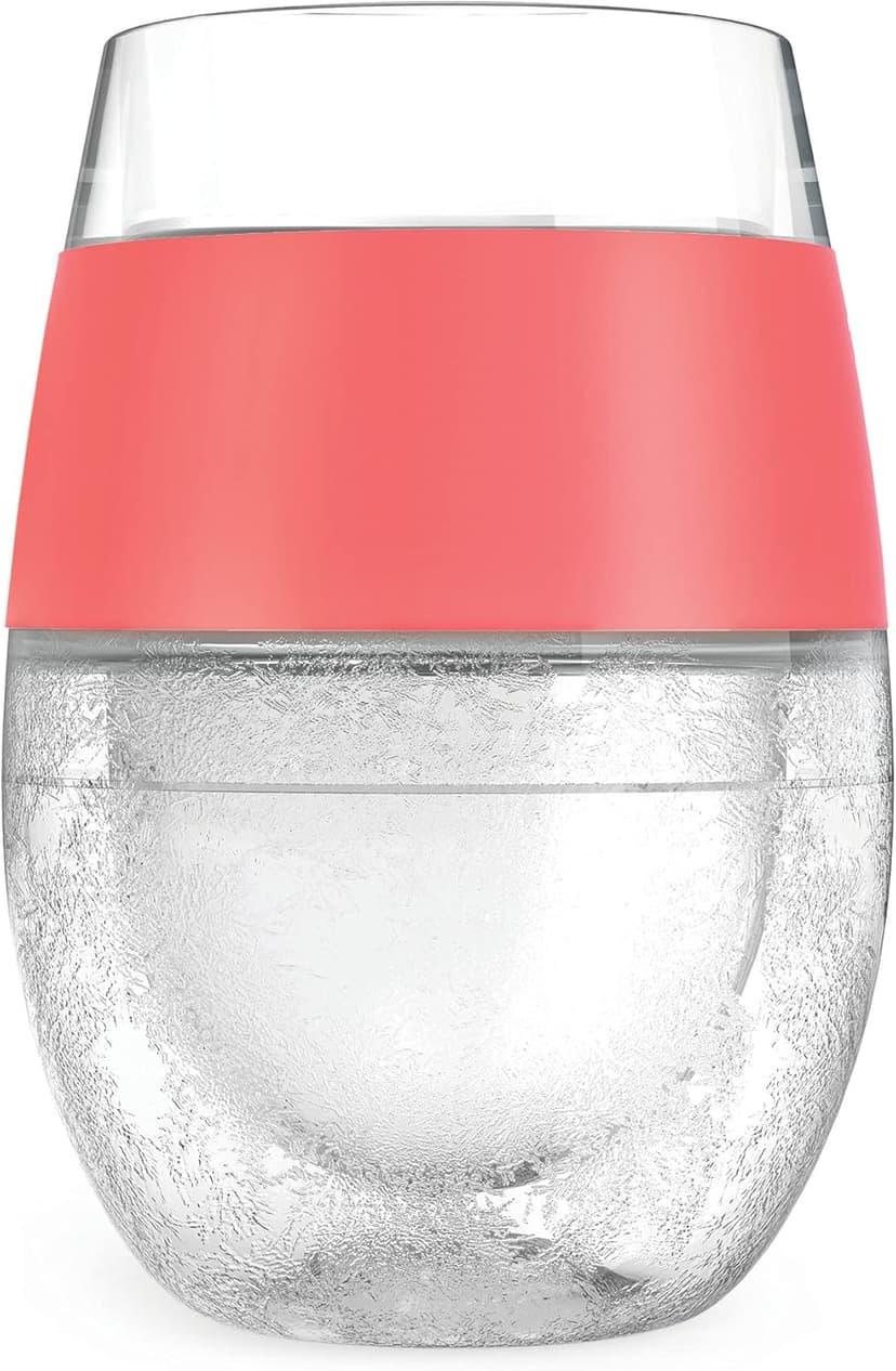 Host Wine Freeze Cup Set of 2 - Plastic Double Wall Insulated Wine Cooling Freezable Drink Vacuum Cup with Freezing Gel, Wine Glasses for Red and White Wine, 8.5 oz Coral