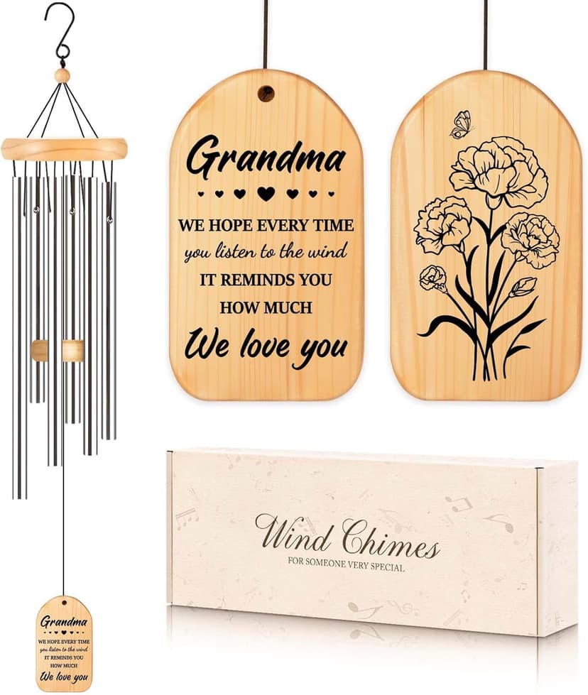 Gifts for Grandma, Grandma Birthday Gifts, Grandma Wind Chimes, Best Christmas Mothers Day Thanksgiving Present for Grandmother, Nana, Granny, 25.5 inches, Silver