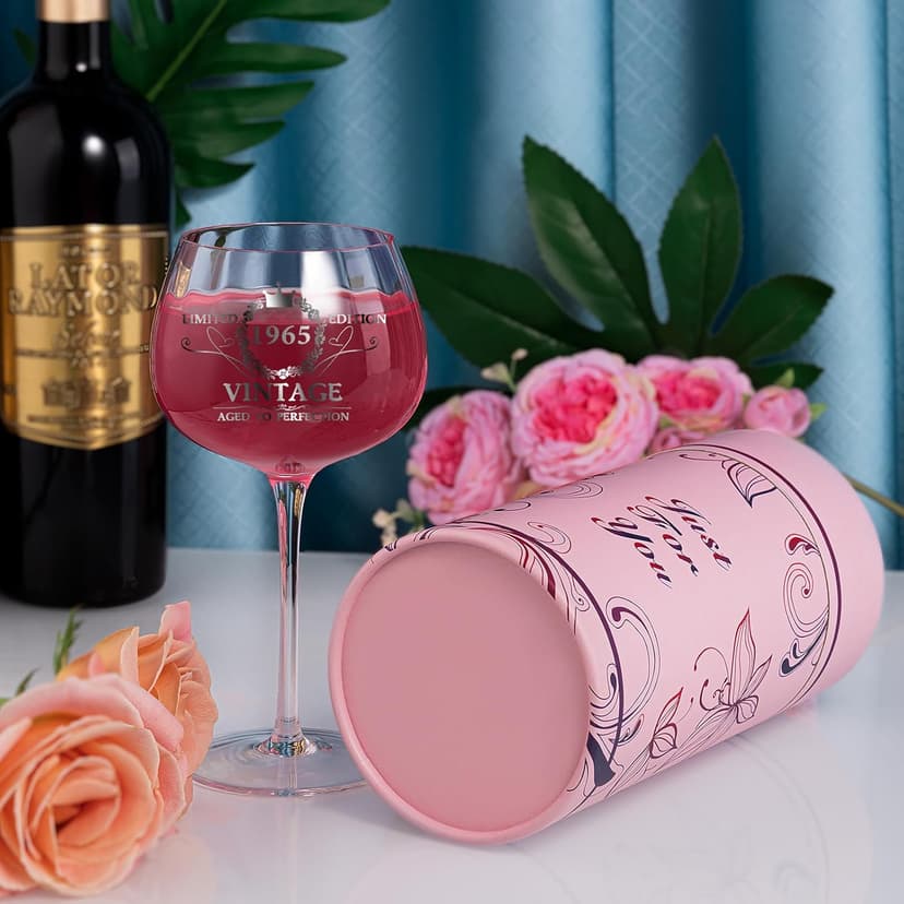 60TH Birthday Gifts for Her, Vintage 1965 Engraved 60th Wine Glass, 60 Year Old Birthday Decorations For Women, Funny 60 Bday Gifts Idea For Women, Friends, Daughter, Sister Mom - Turning 60 Present