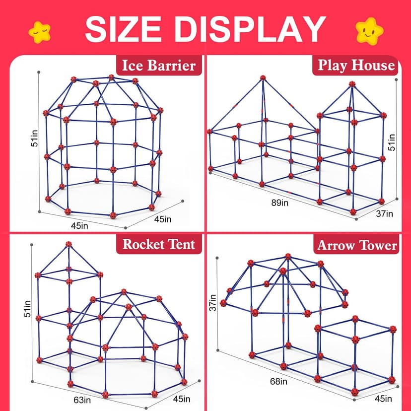 Fort Building Kit for Kids,STEM Construction Toys, Christmas & Birthday Gift for 4 5 6 7 8 9 10 11 12 Years Old Boys and Girls,Ultimate Creative Set for Indoor & Outdoors Activity,140 Pcs,Original