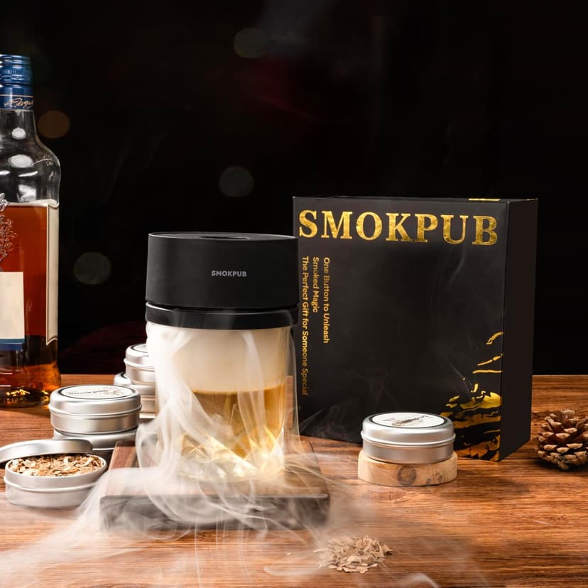 Electric Whiskey Smoker Kit Built-in Lighter, No Butane Needed, Rechargeable Cocktail Smoker Kit with 6 Wood Chips, Old Fashioned Drink Smoker Kit, Bourbon Whiskey Gifts for Men,Dad,Husband