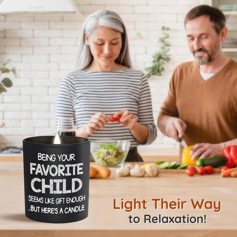 TEEZWONDER Birthday Gifts for Mom - Favorite Child Scented Candle Vanilla Lavender 10 oz - Christmas Funny Gifts for Mom Dad from Daughter Son, Grandma Grandpa Gift Ideas, Candle for Parents