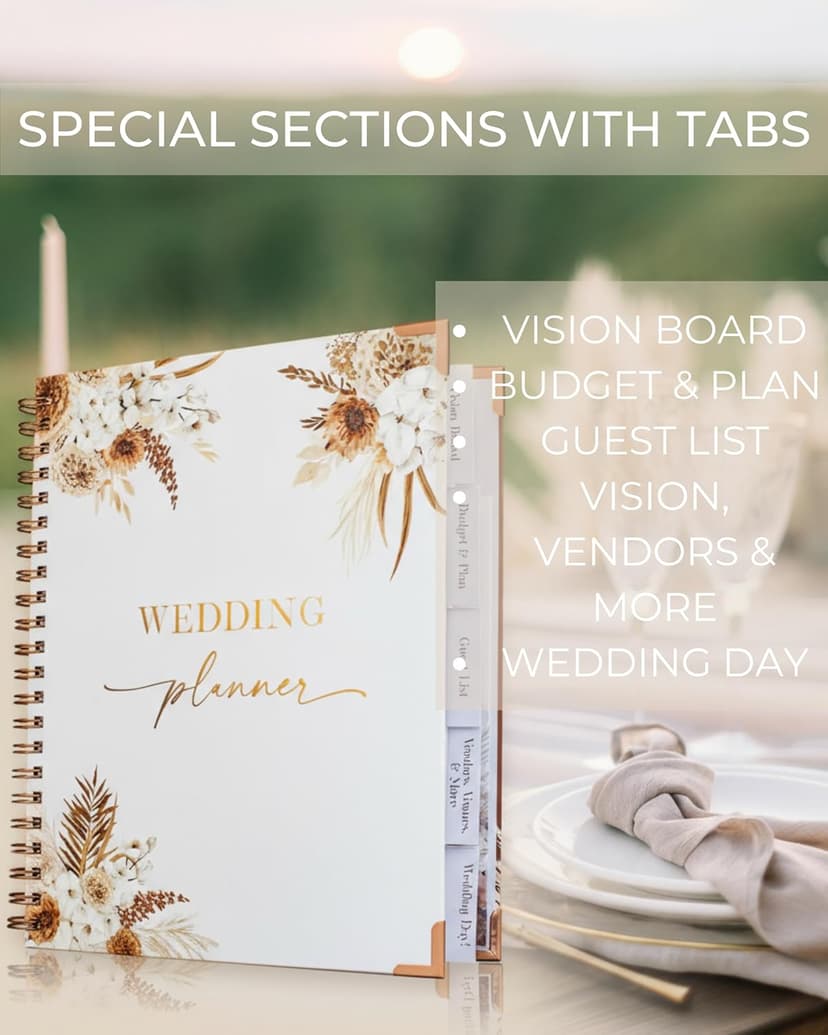 Beautiful Boho Wedding Planner Book and Organizer - Enhance Excitement and Makes Your Countdown Planning Easy - Unique Engagement Gift for Newly Engaged Couples, Future Brides and Grooms,9 X 11 inches