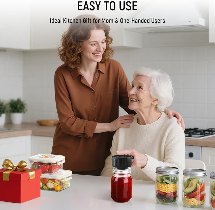 Upgraded 3-in-1 Electric Mason Jar Vacuum Sealer Kit for Jars, Bags, Food Savers & Containers | Auto-Stop Jar Sealer with 4-Hours Battery Life & One-Handed Operation for Dry Foods, Jams & Leftovers​