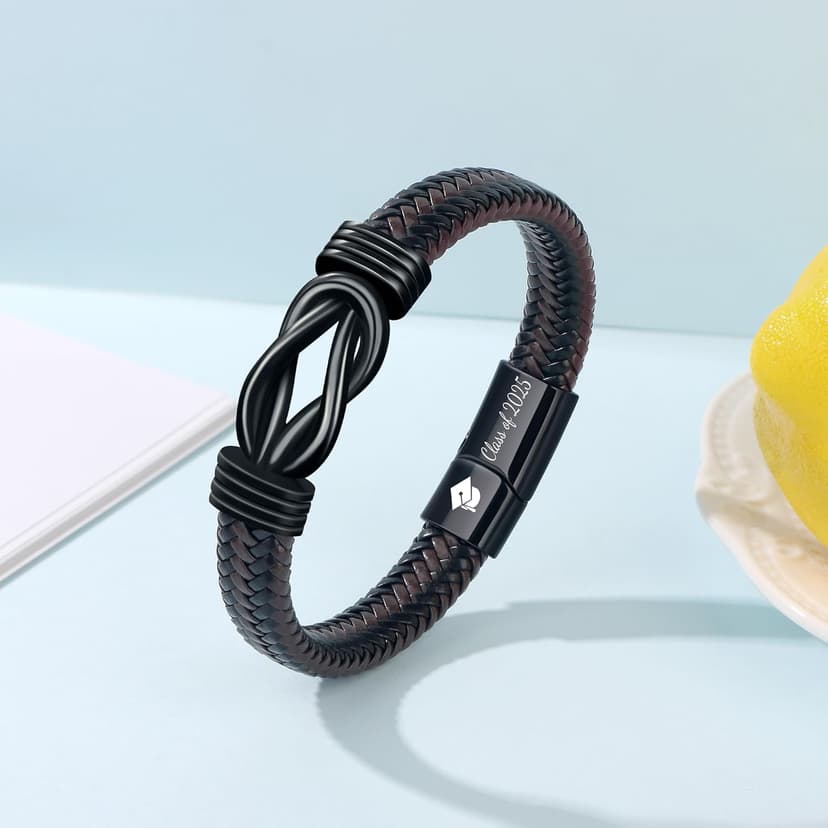 𝗚𝗿𝗮𝗱𝘂𝗮𝘁𝗶𝗼𝗻 𝗚𝗶𝗳𝘁𝘀 𝗳𝗼𝗿 𝗛𝗶𝗺 𝟮𝟬𝟮𝟱 High School, College Graduation Gifts for Men Class of 2025 Leather Stainless Steel Knot Bracelet for Son Boyfriend Brother Grandson Friends
