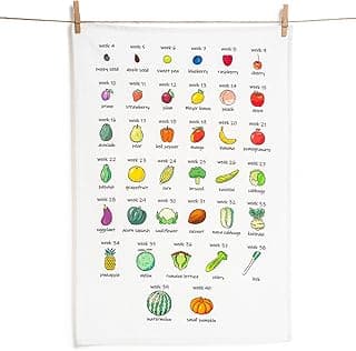Baby Size Tea Towel - Weekly Baby Growth Tracker In Fruit & Veg First Time Mom To Be Musthave Pregnancy Announcement Congratulation Pregnancy Gift For Expecting Parents Couple Countdown Maternity Gift