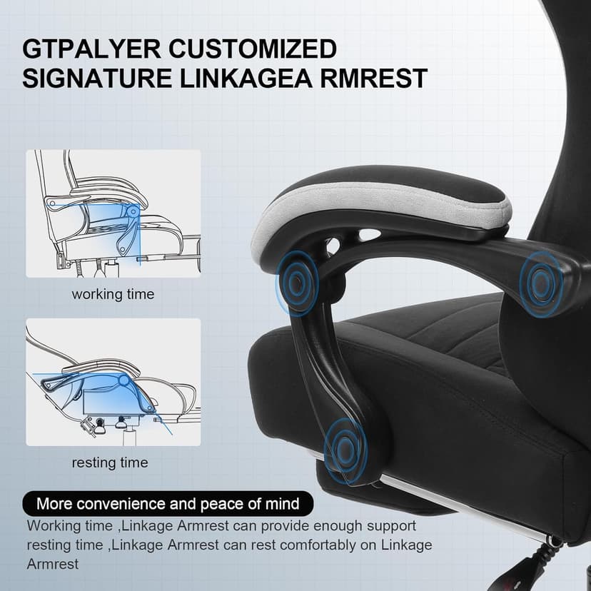 GTPLAYER Gaming Chair, Computer Office Chair with Pocket Spring Cushion, Linkage Armrests and Footrest, High Back Ergonomic Computer Chair with Lumbar Support Task Chair with Footrest(Black)