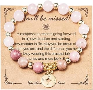 COLORFUL BLING Natural Stone Compass Bracelet You Will Be Missed Farewell Going Away Goodbye Gifts Friends Retirement Gifts for Coworker Manager Boss Teacher Employee