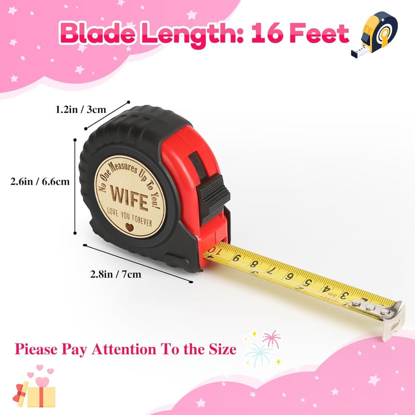 Birthday Gifts for Wife from Husband Kids,Wife Mothers Day Gift Ideas,to My Wife Anniversary Wedding Christmas Valentines Day,Romantic Gifts for Her Unique,Cute Tape Measure 16ft Tool Gift