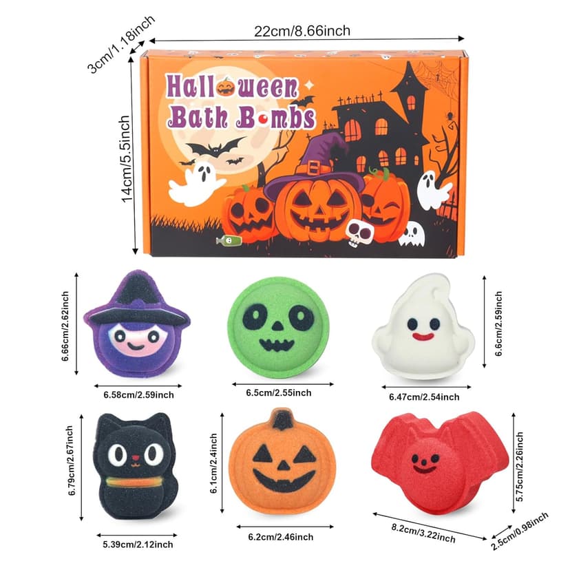 Halloween Bath Bombs for Kids & Women, Handmade Spooky Bath Bomb Set of 6 Fun Shapes – Perfect Gifts for Kids, Skin Care Bathbombs for Girls’ Spooky Celebration
