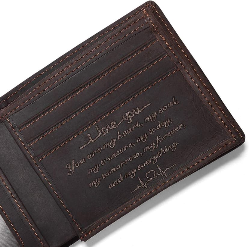 Personalized Engraved Wallet for Boyfriend Husband from Wife Girlfriend - Valentines Day Christmas Birthday Anniversary Wedding - I Love You - Men Bifold Leather Wallets for him