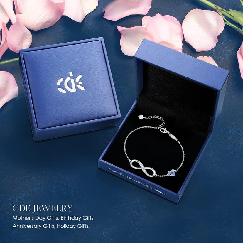CDE Infinity Heart Birthstone Charm Link Bracelet for Women 925 Sterling Silver Adjustable Mother's Day Christmas Day Gift Anniversary Birthday Jewelry for Wife Girlfriend Her