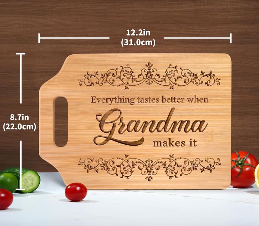 AceThrills Grandma Gifts for Grandma Birthday Gifts from Grandkids for Christmas, Mother's Day - Engraved Bamboo Cutting Board 12.3"L x 8.7"W x 0.4"Th (Everything Tastes Better)