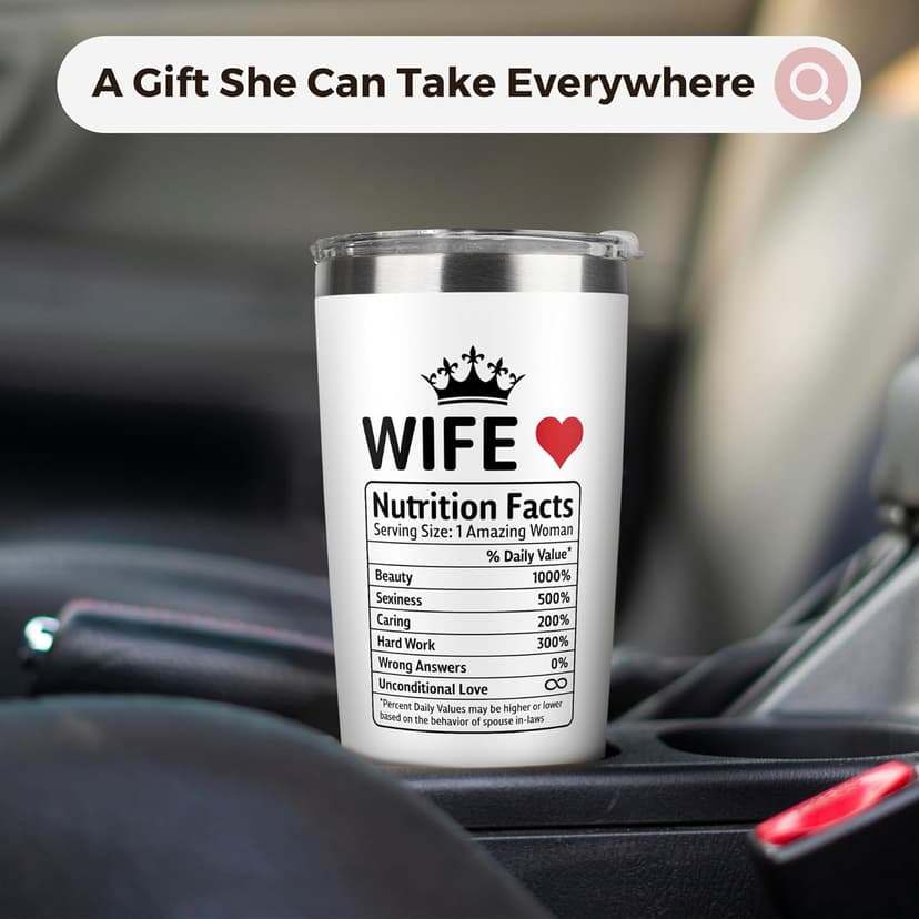 Gifts for Wife - Wife Gifts from Husband - Wedding Anniversary for Women, Valentines, Birthday Gift Ideas, Mothers Day, Christmas Gift for Her - Romantic Cup for Her - 20 Oz White Tumbler
