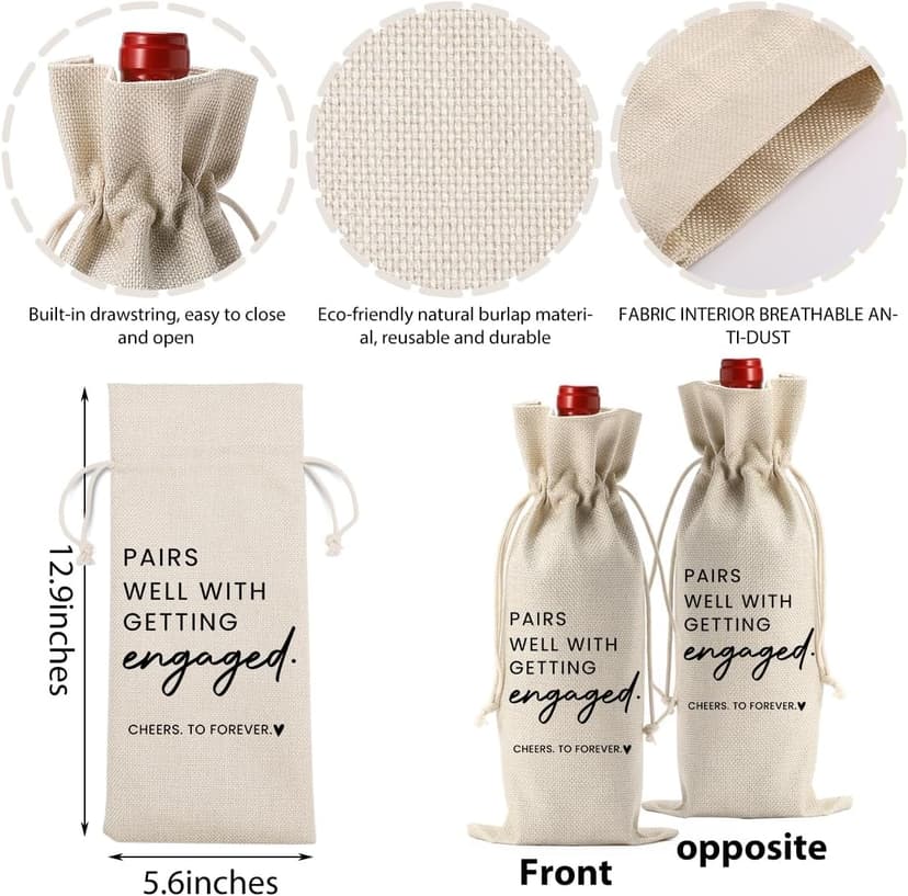 FBCCZEY Engaged Gifts, Engagement Gifts for Couples Her, Engagement Party Decorations Gifts for Engaged Couple Wine Bag, Pairs Well with Getting Engaged Wine Bottle Bag