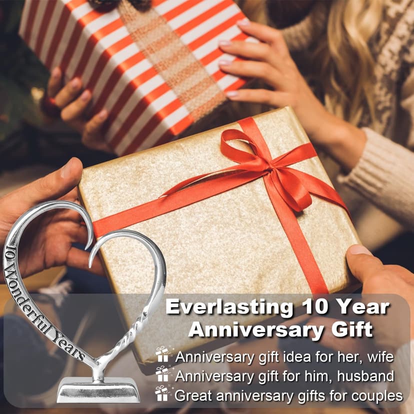 10 Year Anniversary Tin Gifts for Her Him Gift 10th Wedding Anniversary for Couples Wife Husband Men, Hand Forged Tin Aluminum Heart Art Keepsake Home Decor Artwork
