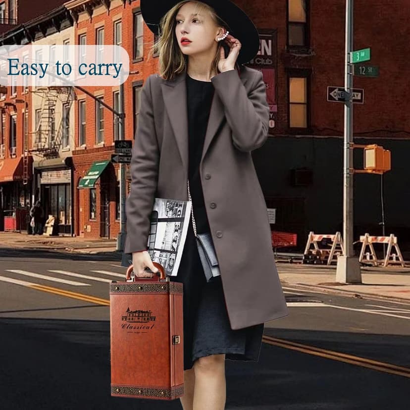 Wine Gift Box with 4 Wine Accessories Set,Portable Two Bottle Wine Carrier Case for Christmas,Wedding, Anniversary, Party,Vintage Leather Wine Storage Box for Home Bar Decor and Wine Collection