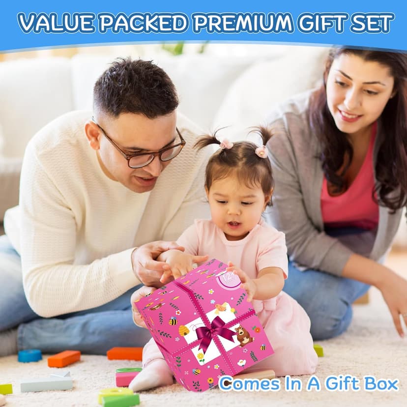 Wooden Activity Cube | Montessori Toys for 1 2 3 Year Old Toddlers | One Year Old 1st First Birthday Gift | Educational Toys for 12+ Months Baby Boys Girls | Bonus Sorting & Stacking Game (Pink)