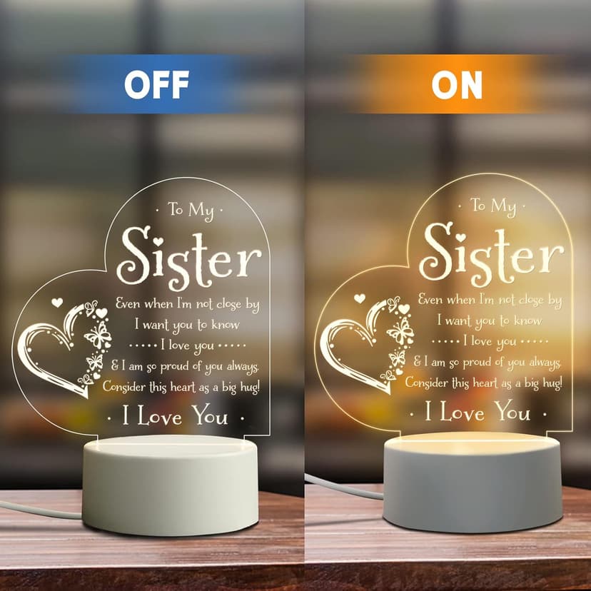 Afterprints Sister Gifts - to My Sister Night Light, Sister Birthday Gifts, Sisters Gifts from Sister Brother on Graduation, Wedding, Christmas, Engraved Night Lamp