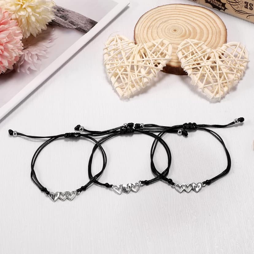 Teniinet Adjustable size and beautiful bracelet,best friend gift for women(Silver Heart for 3)