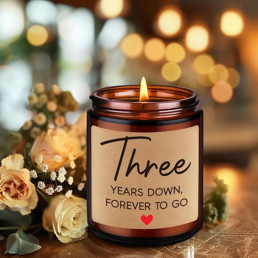 Fairy's Gift 3 Year Anniversary Candle Gifts for Him Her Wife Boyfriend GF Husband - Leather 3rd Anniversary Couple Gifts Ideas - 3rd Year Wedding Anniv. Presents for Couples, Happy Third Anniv.