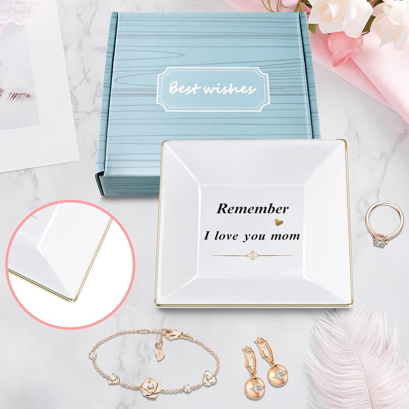 Ceramic Jewelry Tray for Mom: Christmas Gifts for Women Wife Grandma.Trinket Tray Dish Decorations for Rings Earrings Necklaces Bracelet, Mothers Day Birthday Gifts for Women Mom Sister Friends