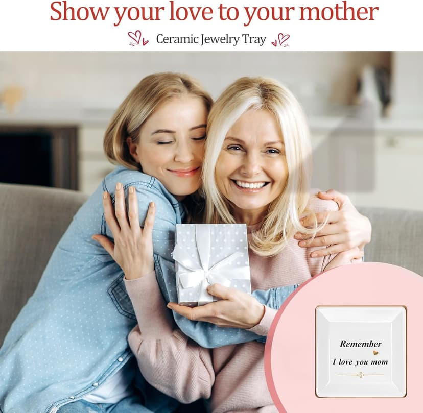 Ceramic Jewelry Tray for Mom: Christmas Gifts for Women Wife Grandma.Trinket Tray Dish Decorations for Rings Earrings Necklaces Bracelet, Mothers Day Birthday Gifts for Women Mom Sister Friends