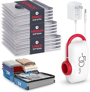 VMstr 12 Pack Vacuum Seal Bags for Clothing Travel, Carry-on Size for Luggage Compression Packing, Space Saver Bags with High Pressure Electric Pump (DC Power)