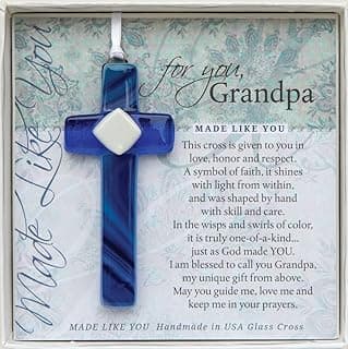 Sentimental Gift for Grandpa from Granddaughter/Grandson for Father's Day/Christmas/Birthday-Handmade in USA Glass Cross-Religious Gift for Grandpa -Gift for Grandfather