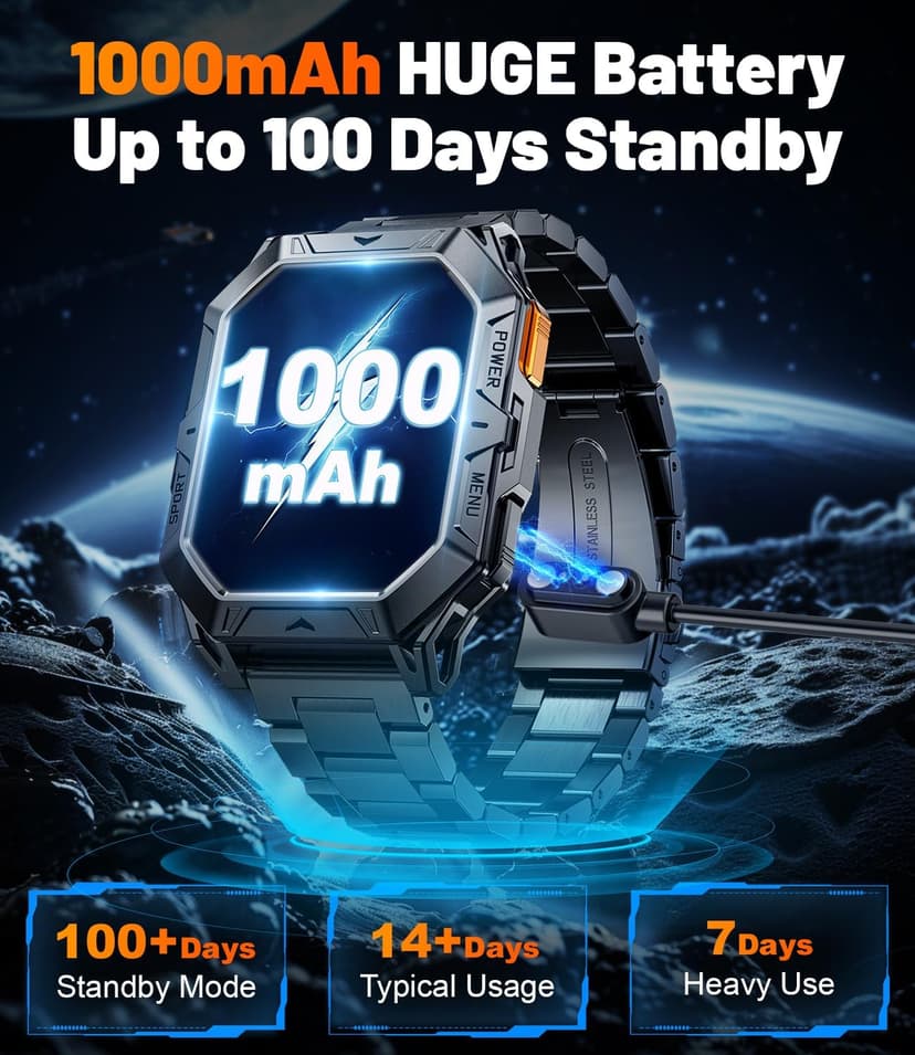 LIGE Military Smart Watches for Men(Answer/Make Calls),100-Day Battery Life,2.13" AMOLED Outdoor Sports Smartwatch with Compass,Heart Rate/Sleep Monitor Fitness Tracker for Android iOS,AI Voice