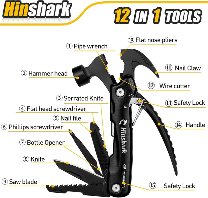 Stocking Stuffers Gifts for Men 12 in 1 Hammer Multitool, Mens Gifts for Christmas, Anniversary Birthday Gifts for Men Dad Husband Him Grandpa, White Elephant Gifts for Adults, Cool Gadgets Tools
