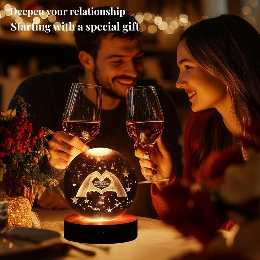 3D Crystal Ball Night Light, 16 Colors 4 Modes, Remotely Controlled, Night Light Room Decor, Funny Anniversary Christmas Gifts for Women, Girlfriends, Wives, Daughters