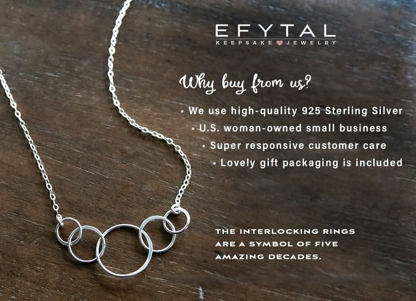 EFYTAL 50th Birthday Gifts for Her, Classy Sterling Silver 5 Circle Necklace, 1975 Birthday Gifts for Women, 50 and Fabulous