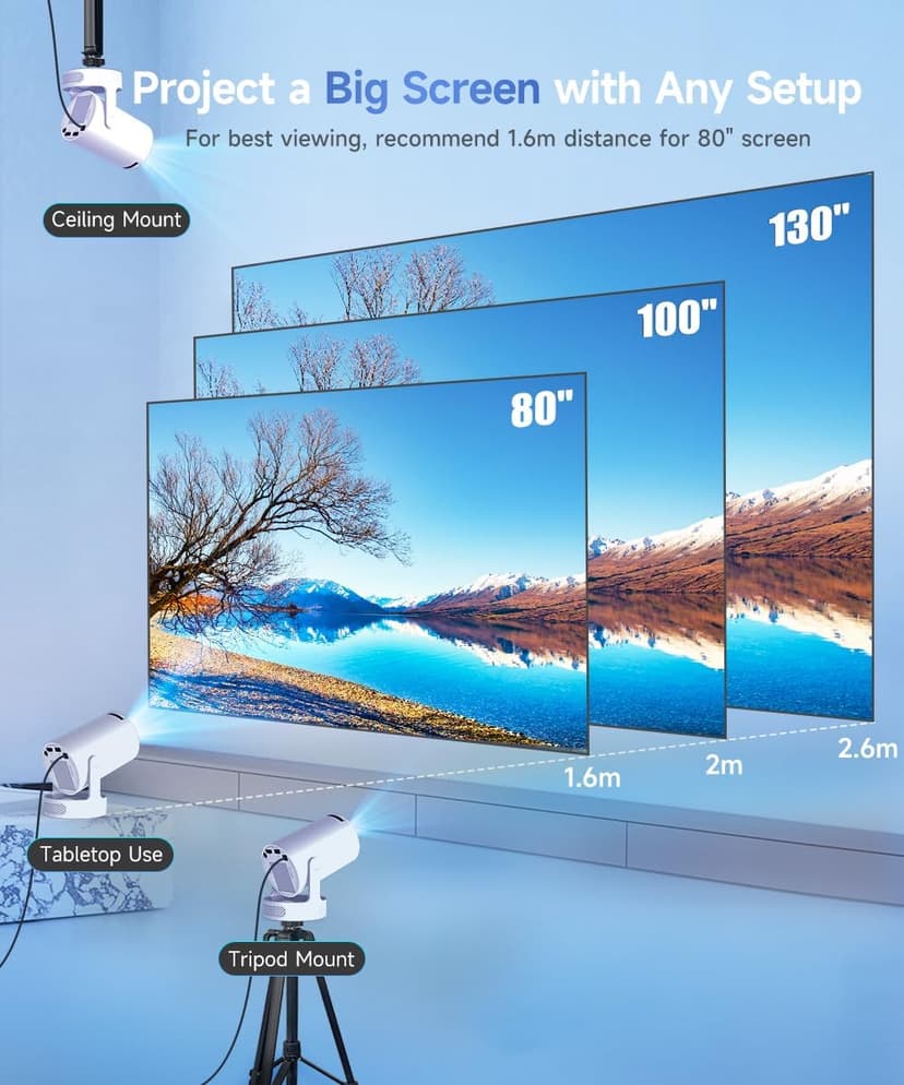 Mini Projector 4K support with WiFi 6 and Bluetooth 5.4, 5w Soundbase Speaker, Auto Vertical Keystone 180°Rotatable Portable Proyector for Home Bedroom Outdoor HY300Pro+