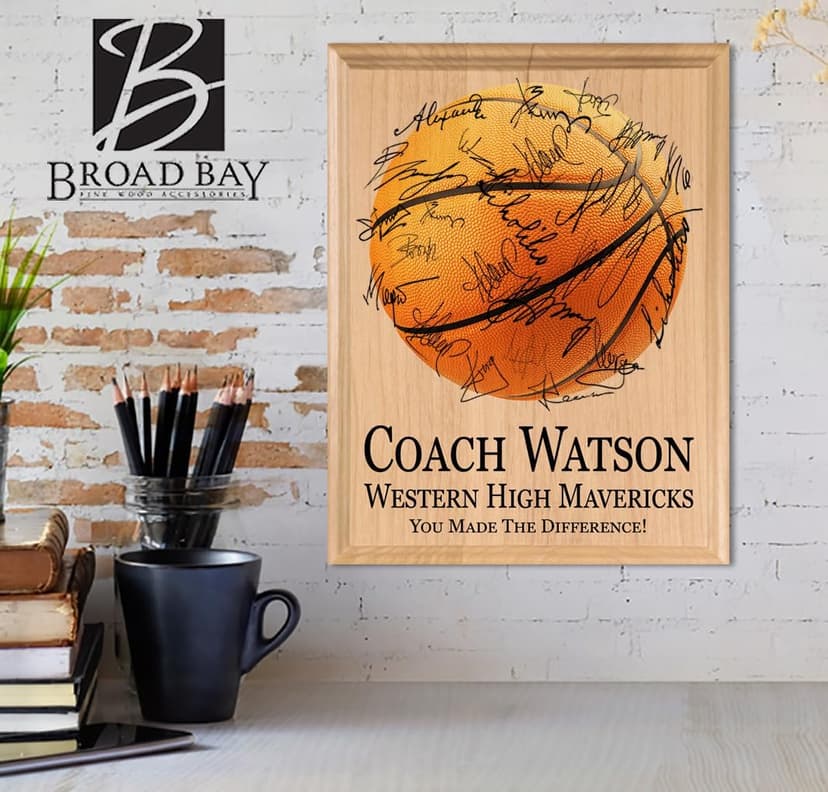 Basketball Coach Gift Plaque - Coaches Recognition Award Trophy - SIGNABLE PERSONALIZED For Team Signatures & Thank You Notes - Solid Wood - 8.5in x 11in x .75in (Basketball Coach)