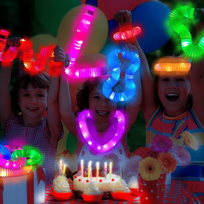 Christmas Glow Sticks Stocking Stuffers for Toddlers-6 PCS Light Up Pop Tube Party Favors Toys Gifts for Kids,LED Bracelet Necklace Accessories,Fun Camping Essentials Games Activities for Boys Girls