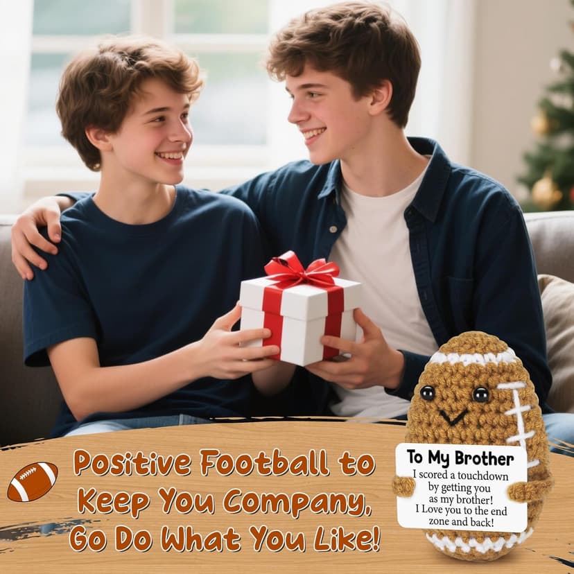 Mini Funny Brother Gifts from Sister Brothers, Positive Birthday Gift for Brother Adult, I Love You Small Cool Cute Football, Handmade Emotional Crochet Gift