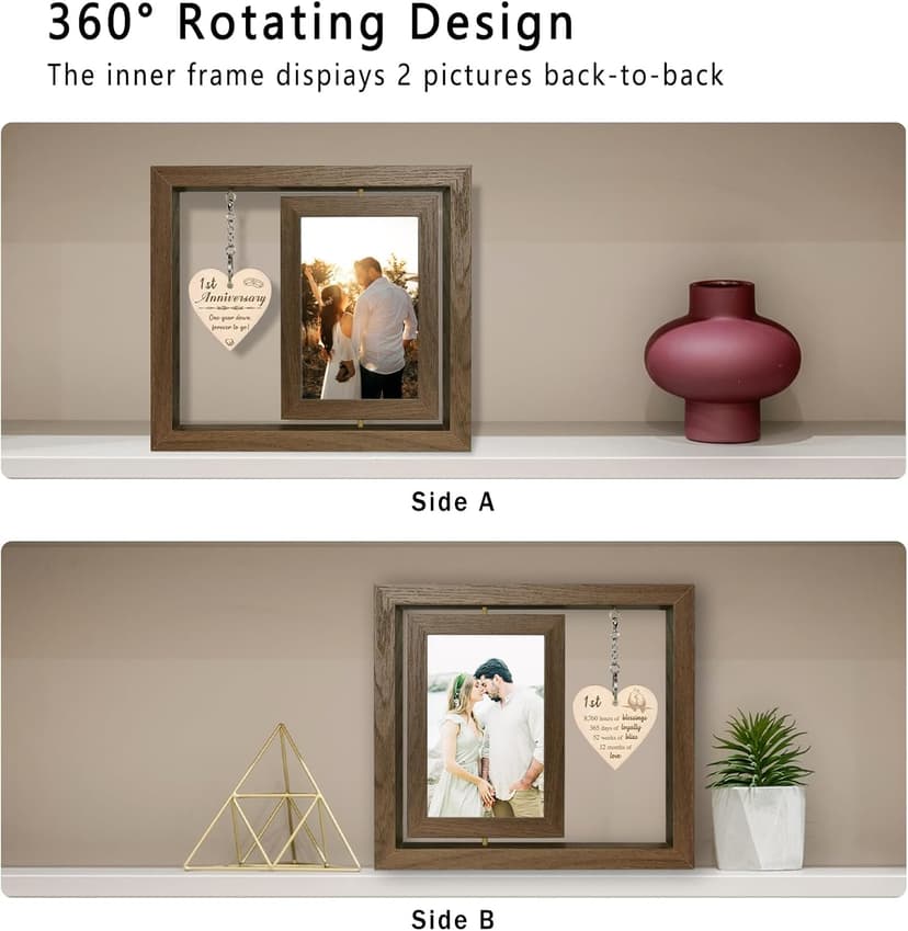 1 Year Anniversary Picture Frame Gifts, 1st Anniversary Frame for Her Him Girlfriend Boyfriend, Display Two 4x6 Inch