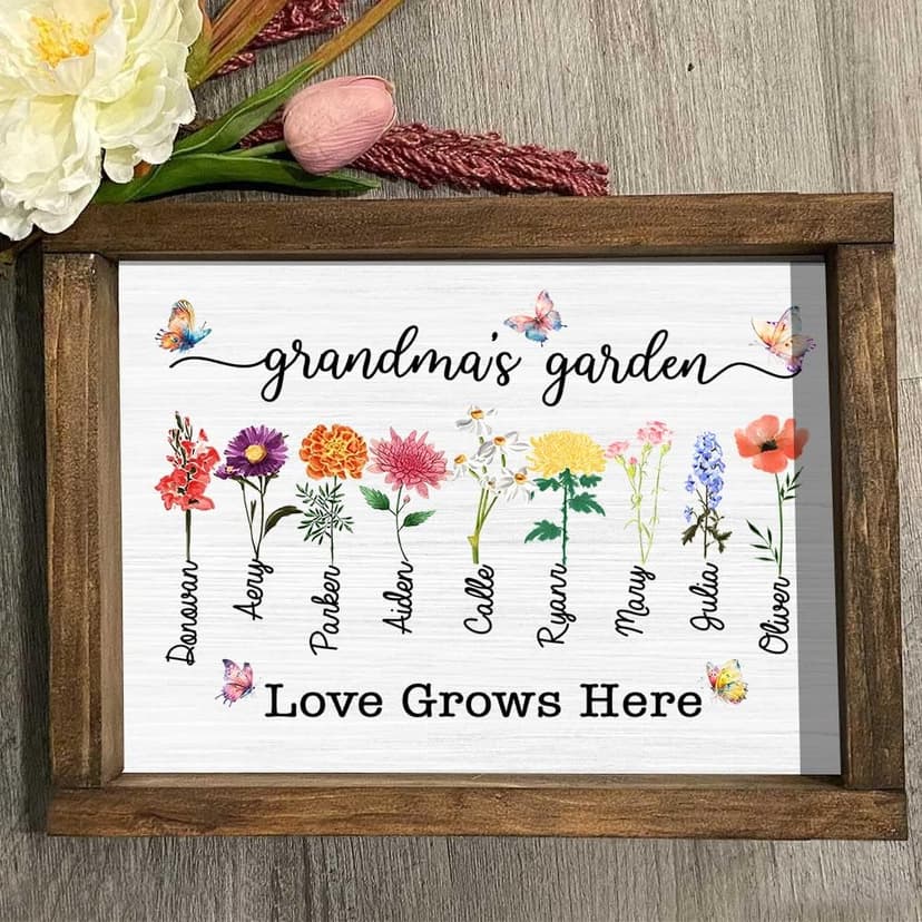 Personalized Mom's Garden Frame Sign With Grandchildren Names and Birth Flower For Mother's Day Gift, Grandma Gifts, Personalized Mother's Day Gift, Custom Grandmas Garden Sign (Style 14)