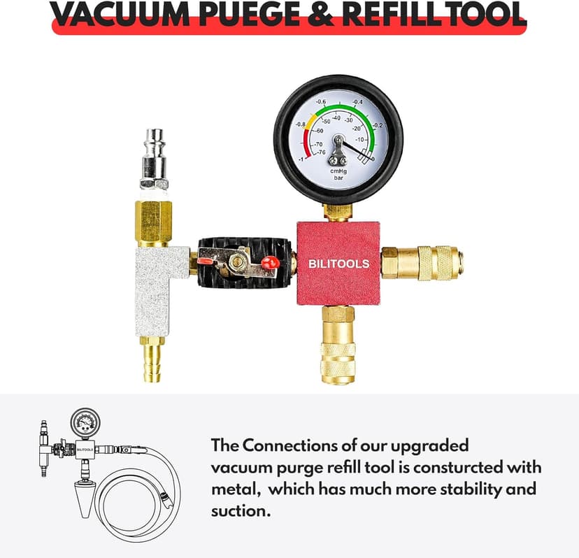 BILITOOLS Radiator Coolant Pressure Tester & Vacuum Refill Kit, 28-Piece Universal Cooling System Radiator Leak Tester & Refiller