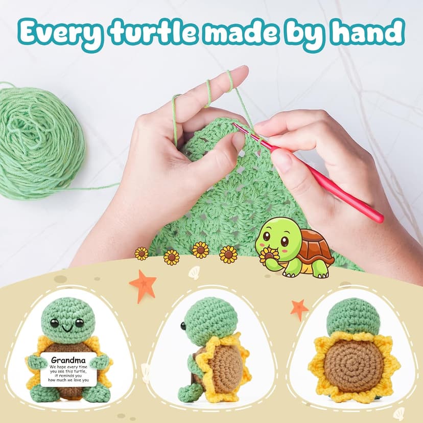 Gifts for Grandma, Grandma Birthday Gift, Positive Handmade Crochet Sunflower Turtle Decor, Grandma Gifts from Grandkids, Thanksgiving Christmas Easter Present - 2.8x2x2.9 inches