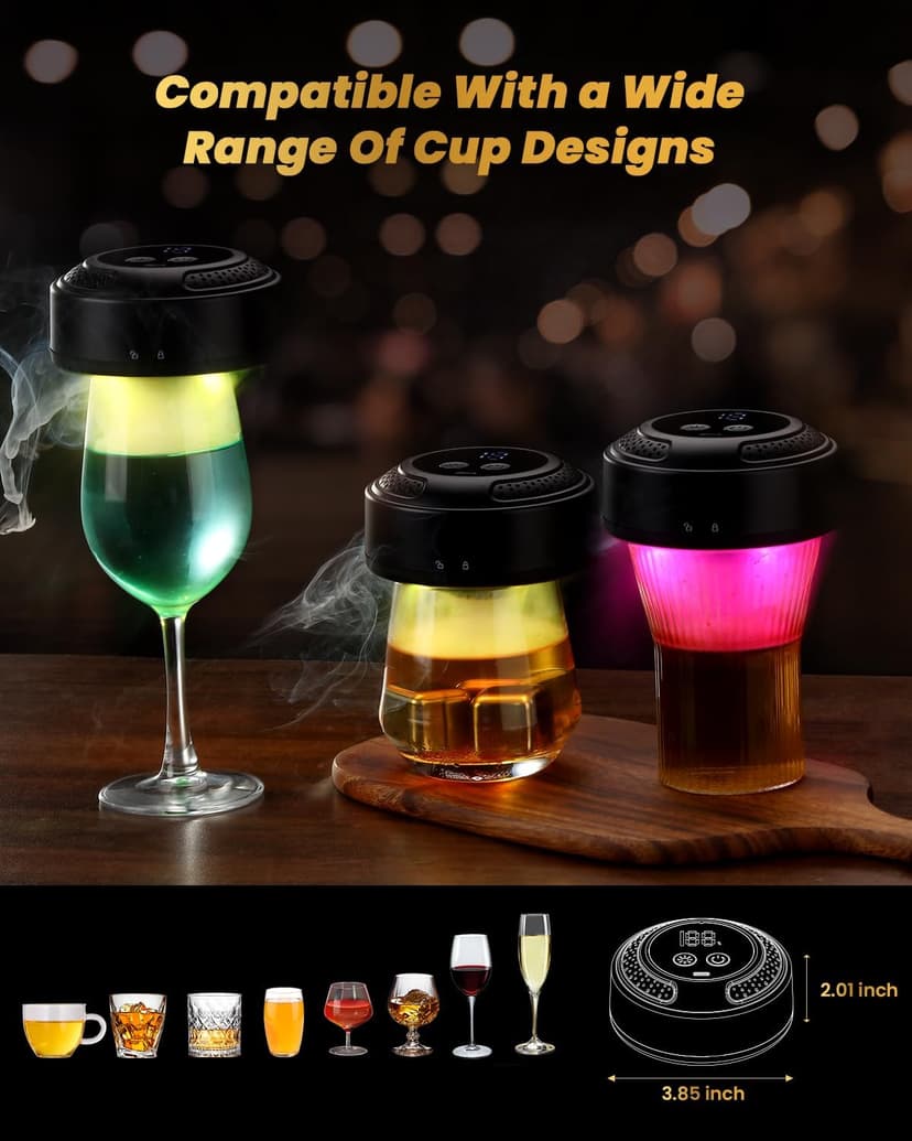 Electric Whiskey Smoker Kit, CHERRYQUEEN Old Fashioned Smoker Kit, Built-in Lighter & Ambient Light, 4 Reusable Ice Cubes 6 Wood Chips, Gifts for Men Dad Husband Whiskey Lovers (Birthday/Christmas)
