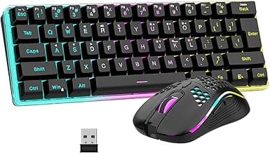 RedThunder 60% Wireless Gaming Keyboard & Mouse Combo with Rechargeable Battery, Ultra-Compact Small RGB Mechanical Feel Keyboard, Ergonomic Lightweight Honeycomb Optical Mouse for Gaming/Business