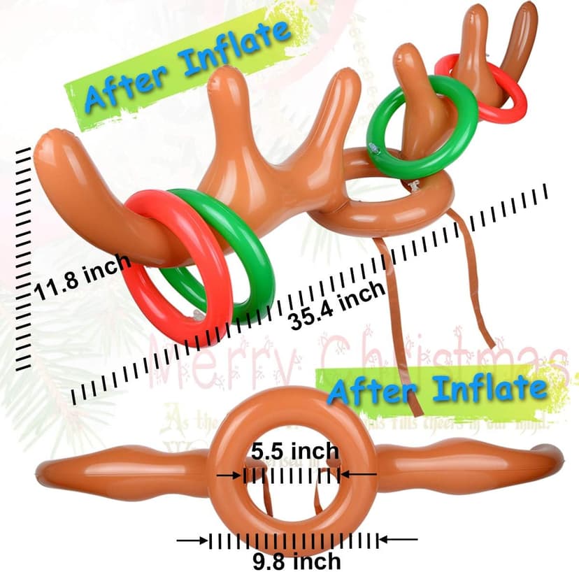 2 Set Inflatable Reindeer Antlers Ring Toss Game, Christmas Games for Family Party Great for Adults and Kids