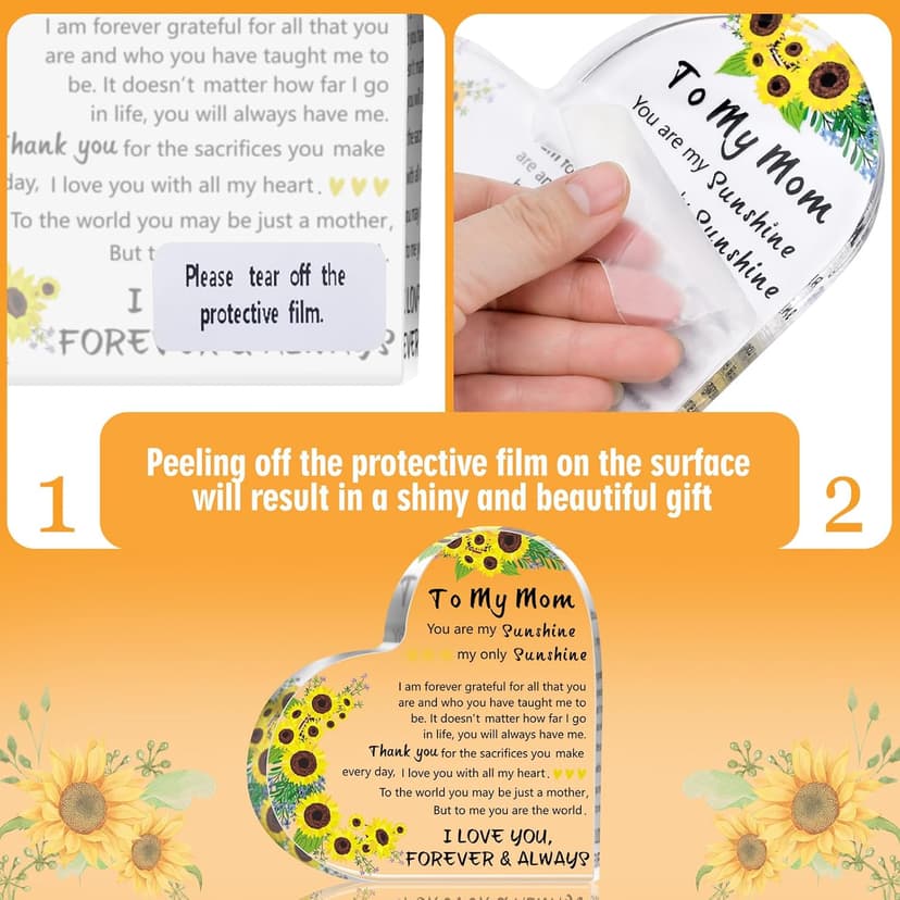 Gifts for Mom, 5.9×5.9 inch Delicate Heart Plaque, Mom Birthday Sign Present Idea, First Mothers Day Christmas Stocking Stuffers Birthday Acrylic Gifts for Mama Stepmom, Christmas Gifts for Mom