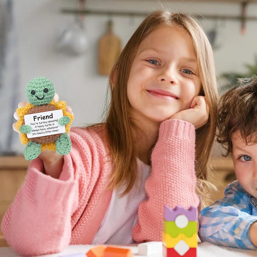 Friend Friendship Gifts for Women Men - 1PC Positive Handmade Crochet Sunflower Turtle Decor - Birthday Gifts for Women Friendship, Turtle Present for Bff Bestie Best Friend - 2.8x2x3.9 inches