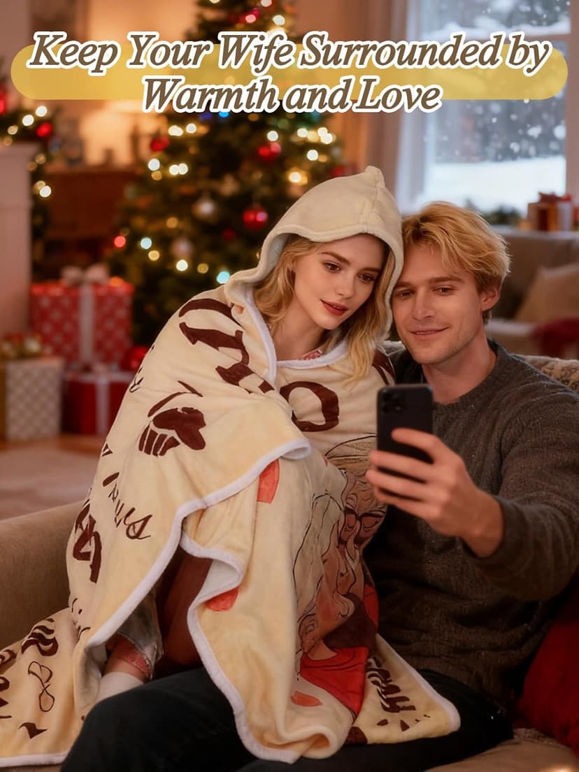 Bigmeta 47x73in Anniversary Birthday Gifts for Women from Husband - Wearable Blanket Christmas Warm Gifts for Wife, with Hoodie (Couple-Orange)